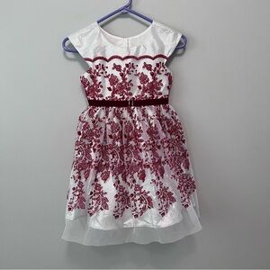 Jona Michelle White Dress with Burgundy Floral Design Size 7